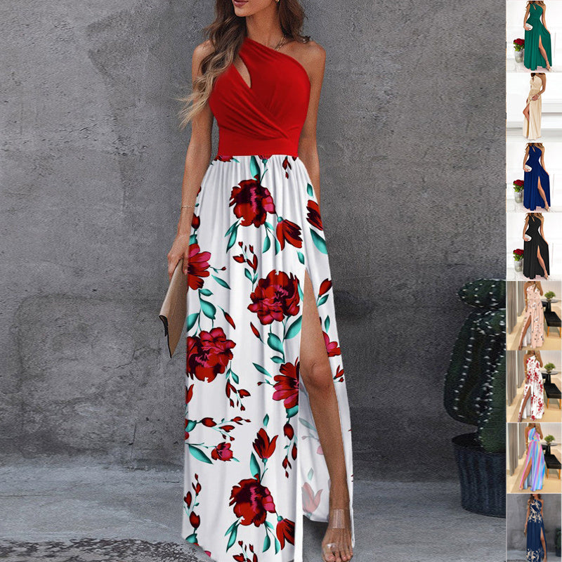 Rose Print Split Summer Dress