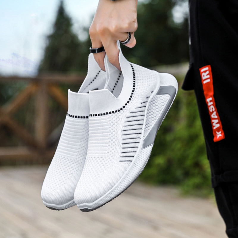 Fashion Mesh Sock Shoes With Striped Design Breathable Slip-on Sneakers