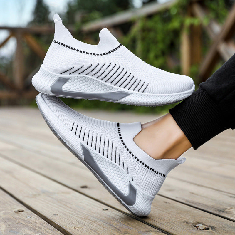 Fashion Mesh Sock Shoes With Striped Design Breathable Slip-on Sneakers