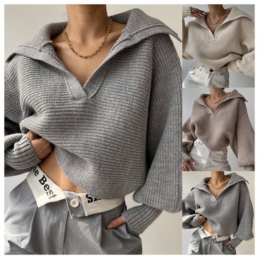 Spring And Autumn New Lapel Pullover Women's Sweater