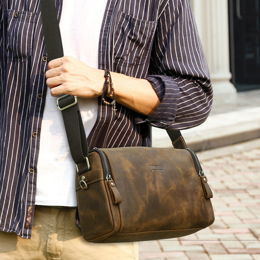 Sac messager rétro en cuir de cheval fou pour hommes