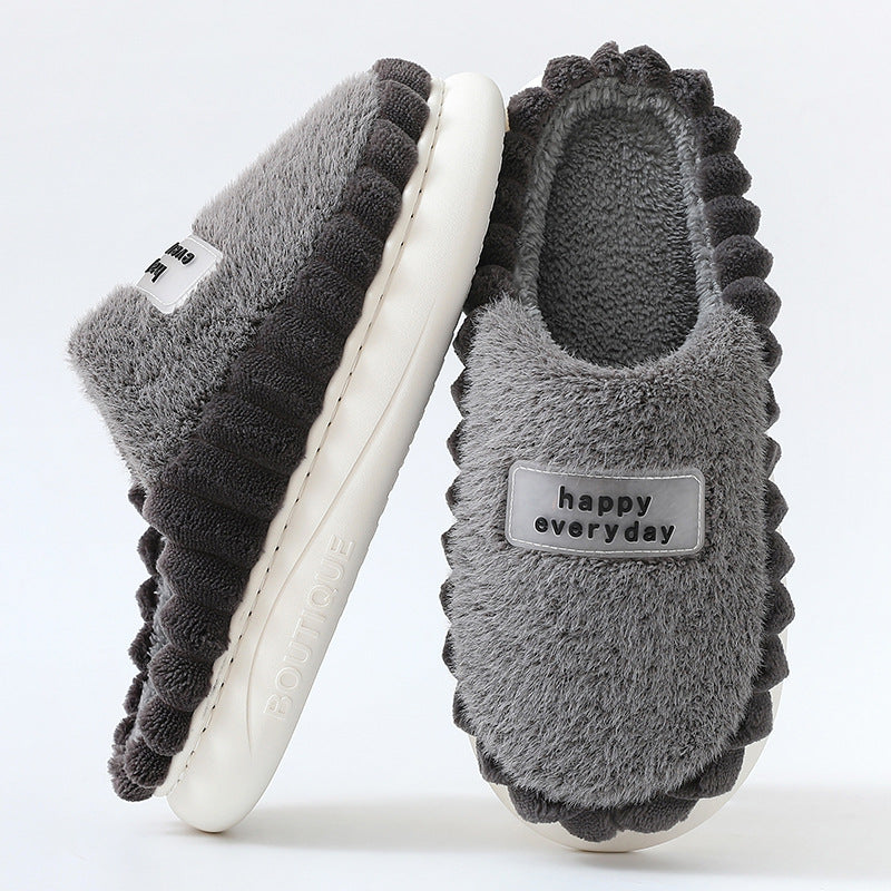 Thick-soled Color-Block Letters Fluffy Fleece  House Slippers