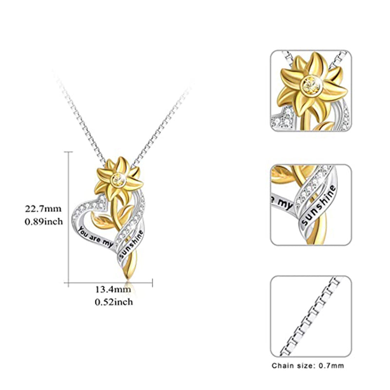 You Are My Sunshine Sunflower Heart Pendant Necklace For Women