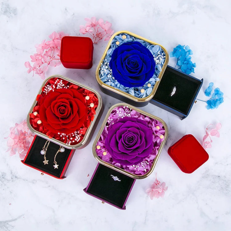 Rose Flower Drawer Jewelry Box Earrings Ring Necklace Storage Valentine's Day Gift Box Romantic Jewelry Packaging Box