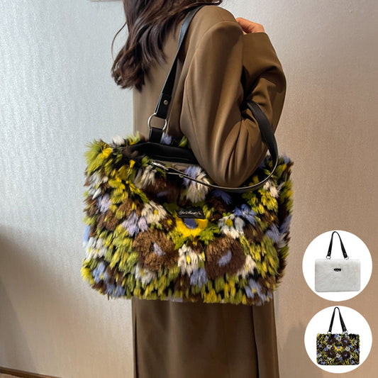 Winter Plüsch Taschen Frauen Blumen Umhängetasche Handtasche