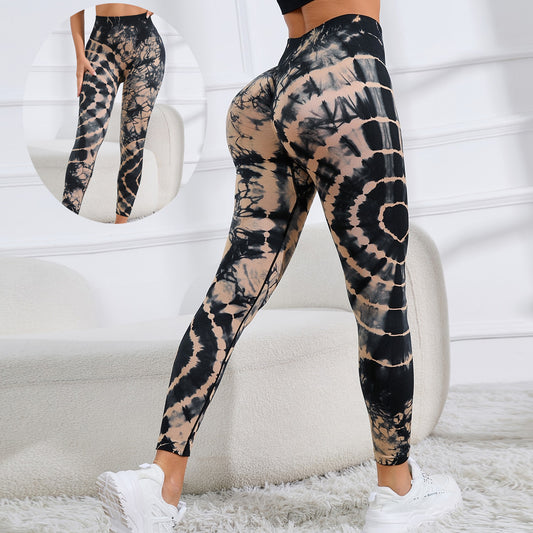 Tie Dye Printed Yoga Pants Women Seamless High Waist Hip Lifting Fitness Running Sports Leggings