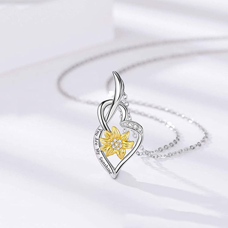 Collier avec pendentif cœur tournesol You Are My Sunshine pour femme