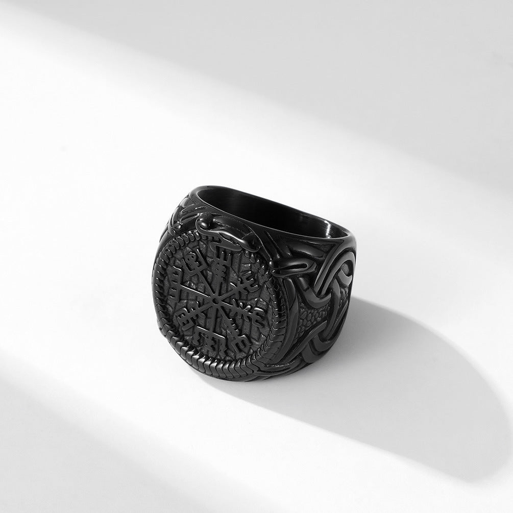 Bague en acier titane pour homme, Vintage nordique Viking Rune