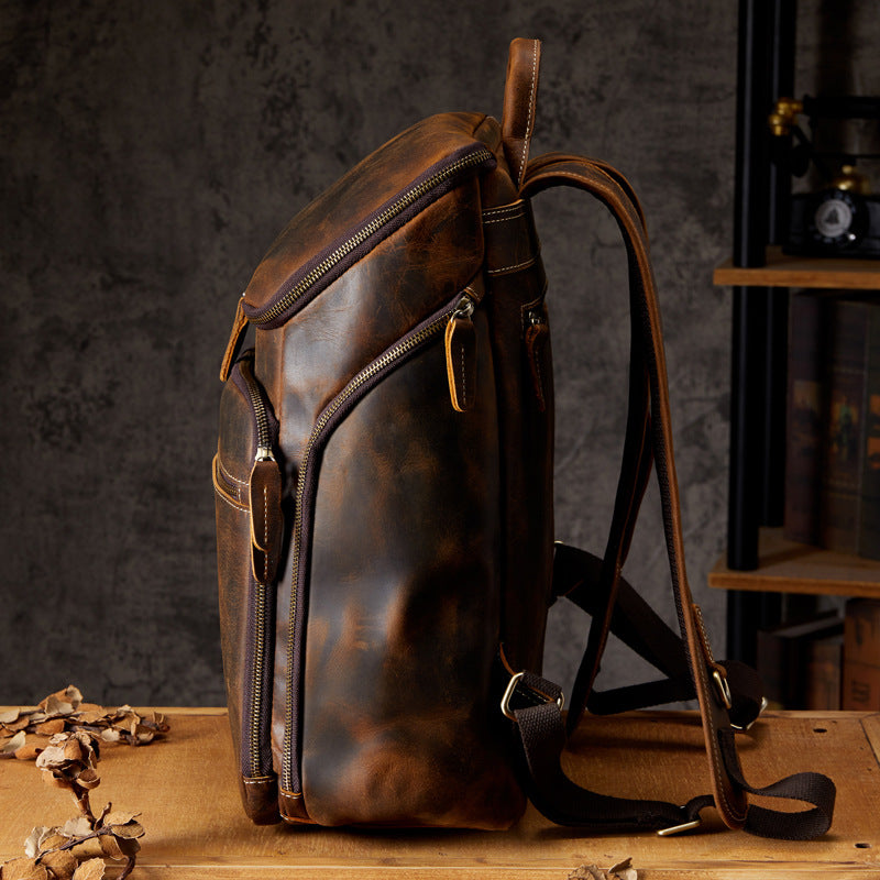 Cowhide Vintage Backpack Men's Leather Outdoor Travel Backpack