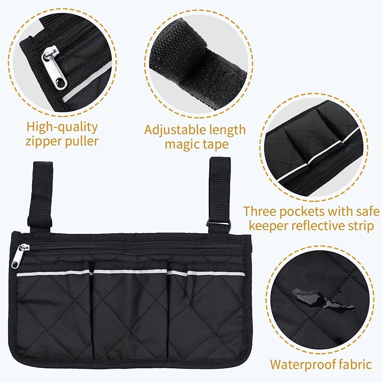 Wheelchair Armrest Accessories Side Bags With Bright Line