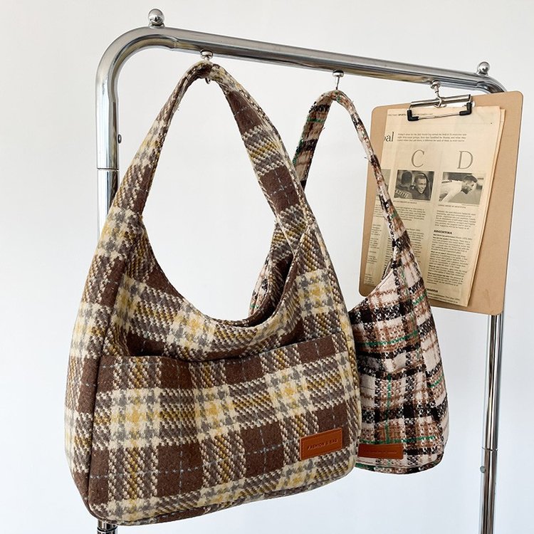 Sac rétro à carreaux de grande capacité pour femme