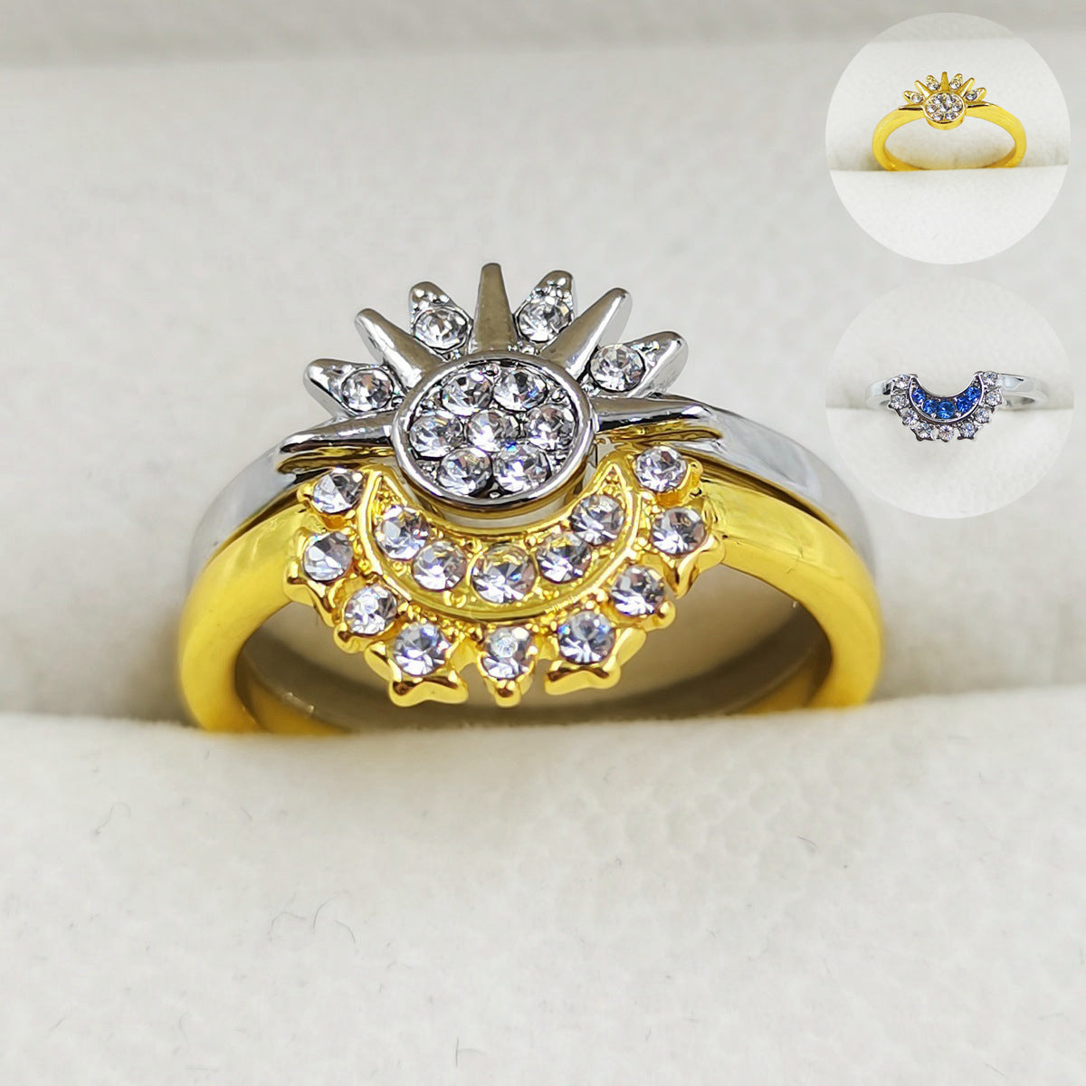 Sun And Moon Rings Couple Rhinestones Ring