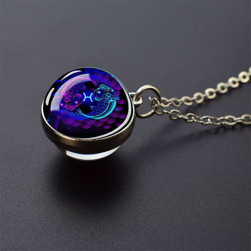 Luminous 12 Constellation Necklace 20mm Silver Creative