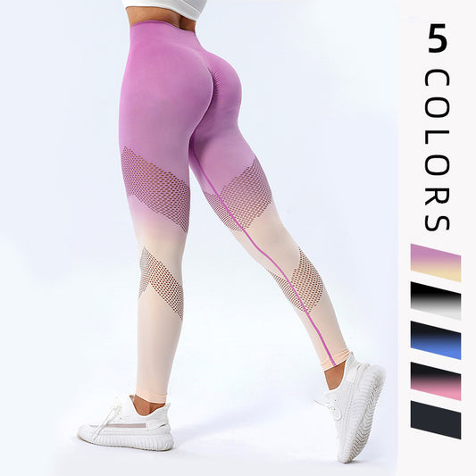 Pantalon de Yoga imprimé dégradé, nouveau Design creux, sans couture, taille haute, levage des hanches, Leggings de Fitness pour femmes, pantalon à séchage rapide