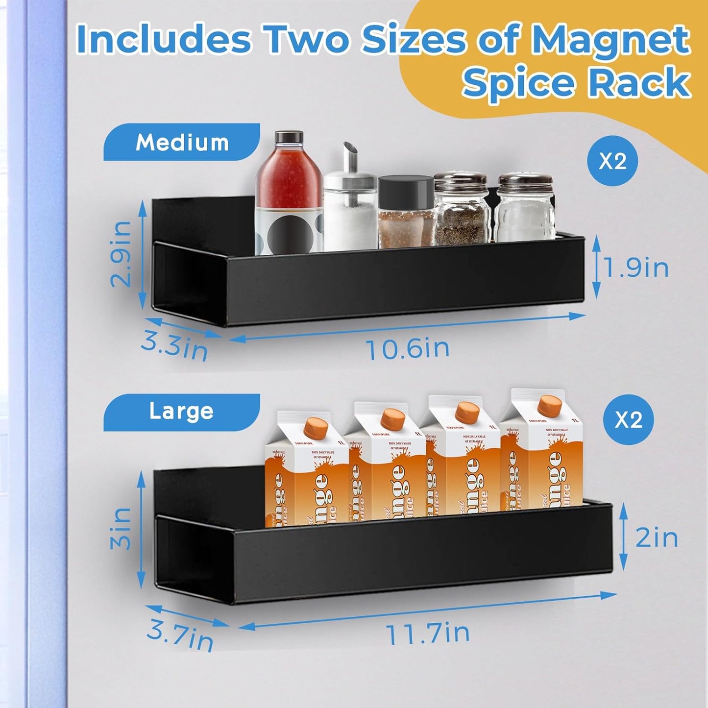 Magnetisches Gewürzregal für Kühlschrank, 4 Stück, magnetisches Regal, beweglicher Kühlschrank-Regal, Organizer für Kühlschrank, Küche, Aufbewahrung, Magnet-Metallhalter