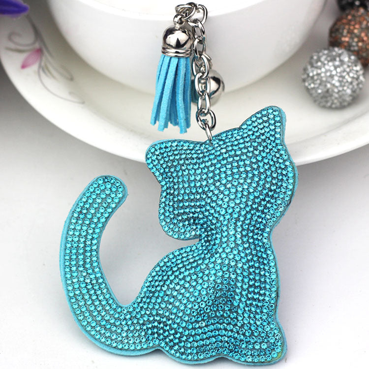 Handbag Pendant Korean Velvet Diamond Cat Keychain Tassel Small Gift