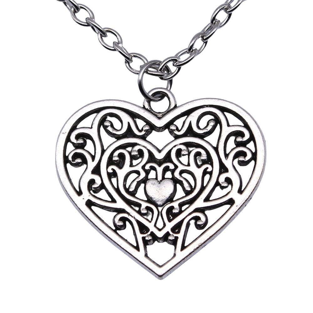 Carved Heart Shaped Heart Pendant Necklace