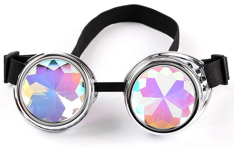 Kaleidoscope Glasses Steampunk Men Goggles Sunglasses Round Wind-proof Glasses Props