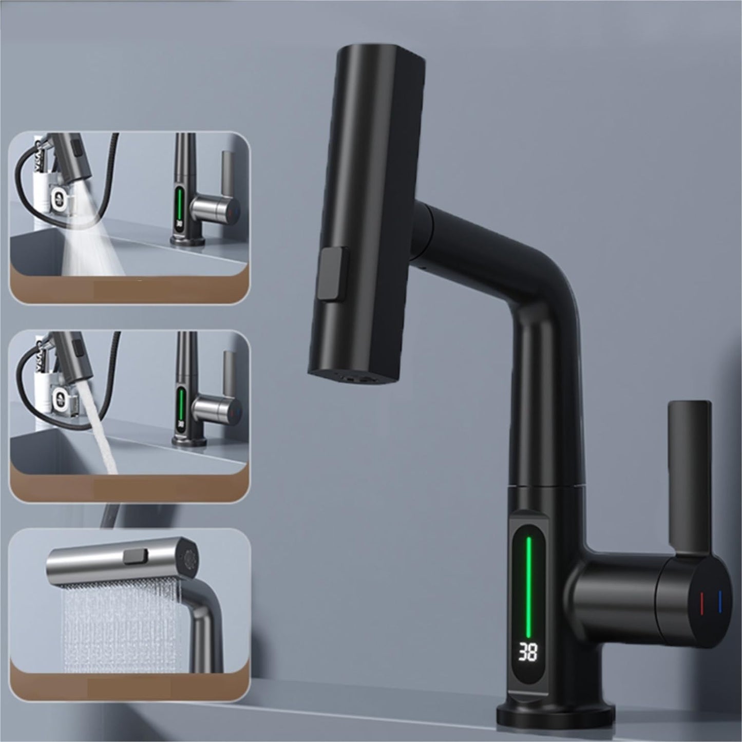 Intelligent Pull-out Basin Faucet With Temperature Display