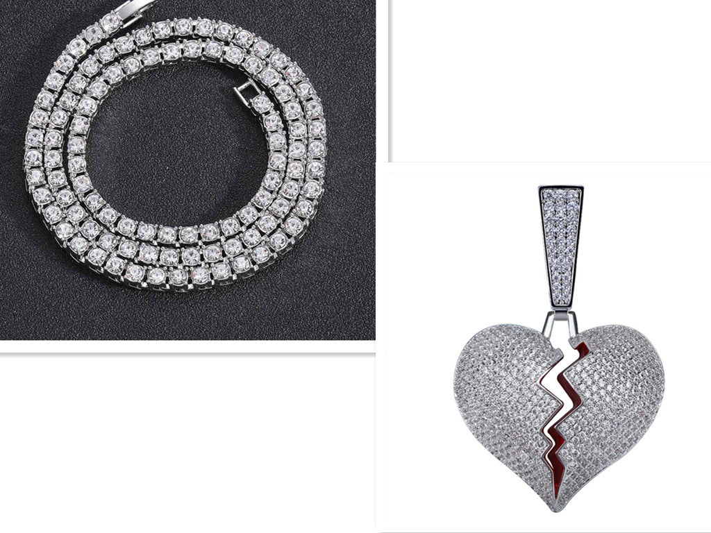 Broken Heart Broken Heart Men and Women Couple Pendant Full Zircon Hip Hop Necklace