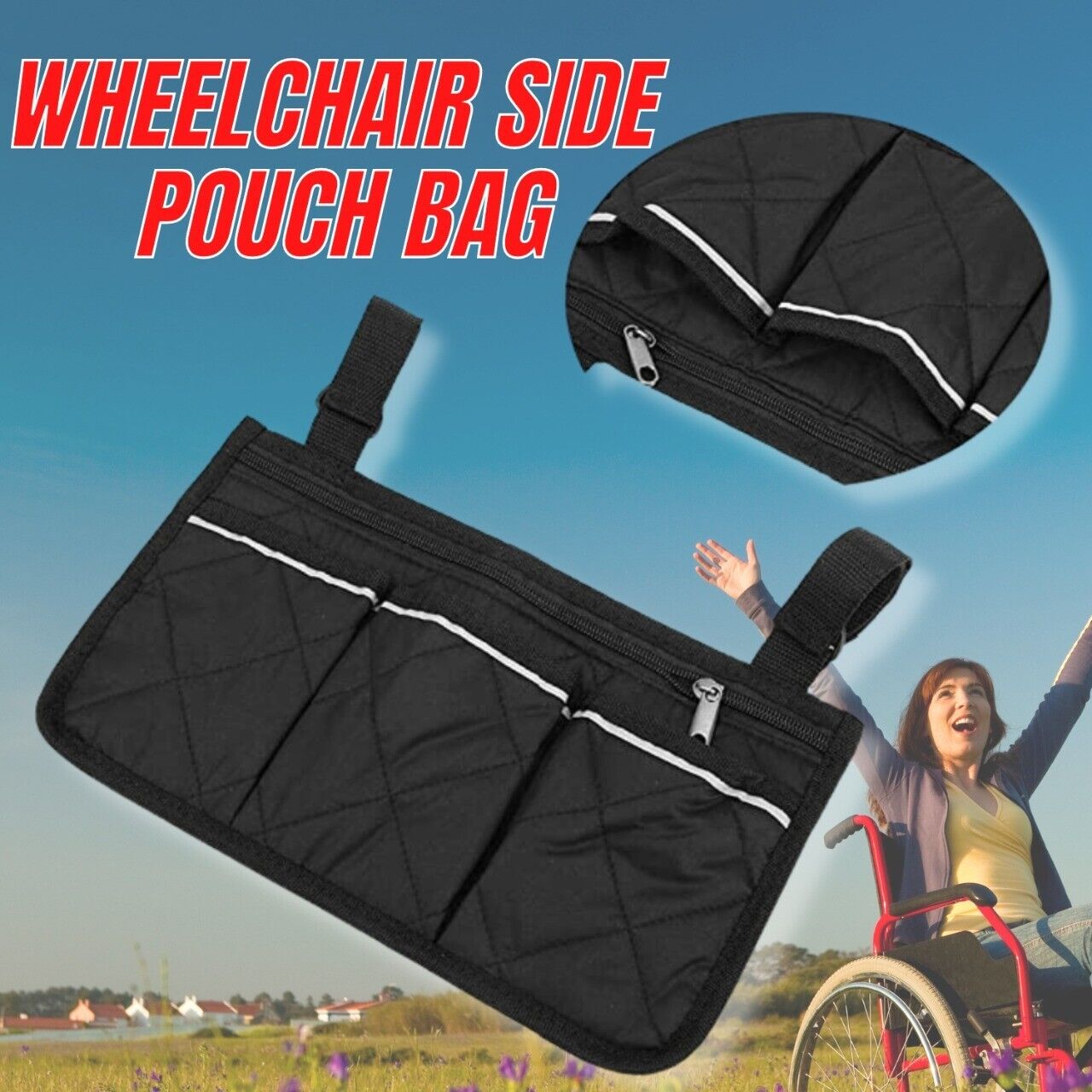 Wheelchair Armrest Accessories Side Bags With Bright Line