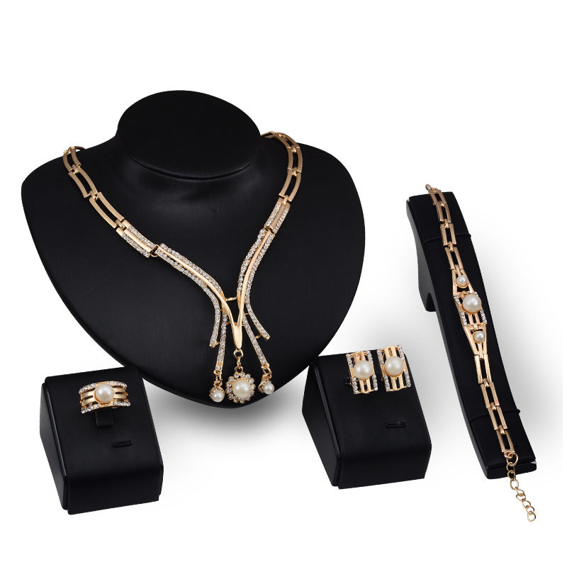 Ensemble de bijoux de mode personnalisé, collier en alliage, ensemble de quatre pièces