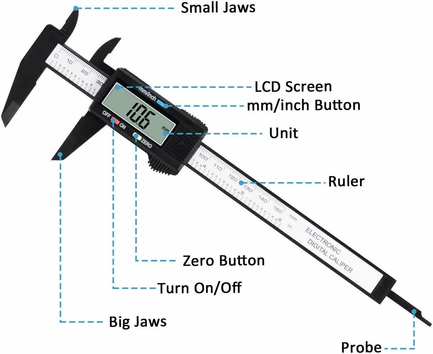 Digitaler Messschieber, elektronisches Messgerät, Kohlefaser-Vernier, Mikrometer-Lineal, 150 mm, 6