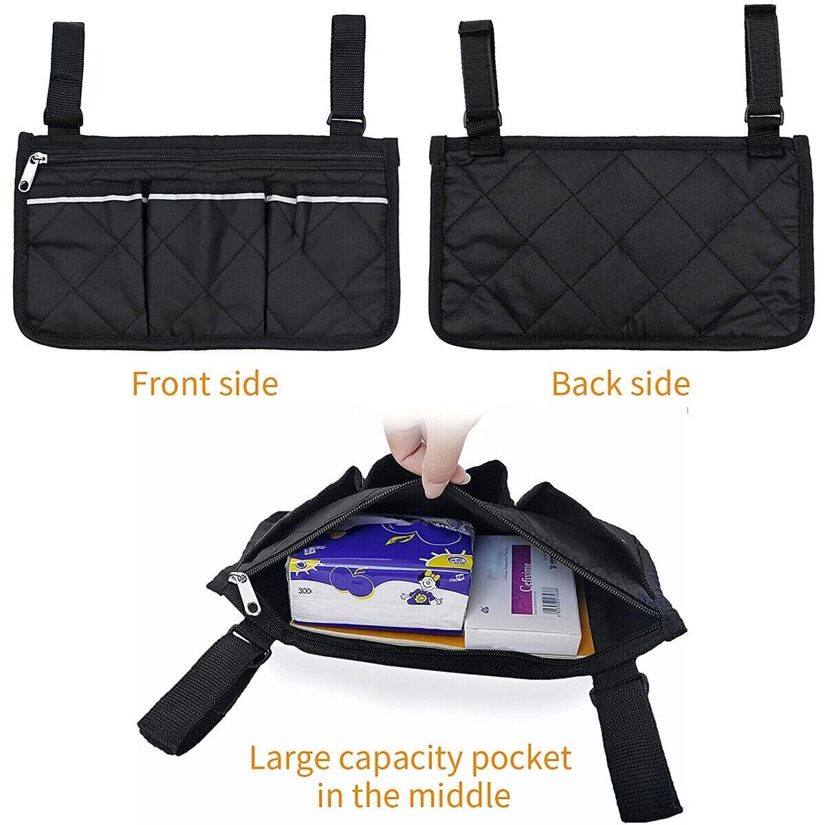 Wheelchair Armrest Accessories Side Bags With Bright Line