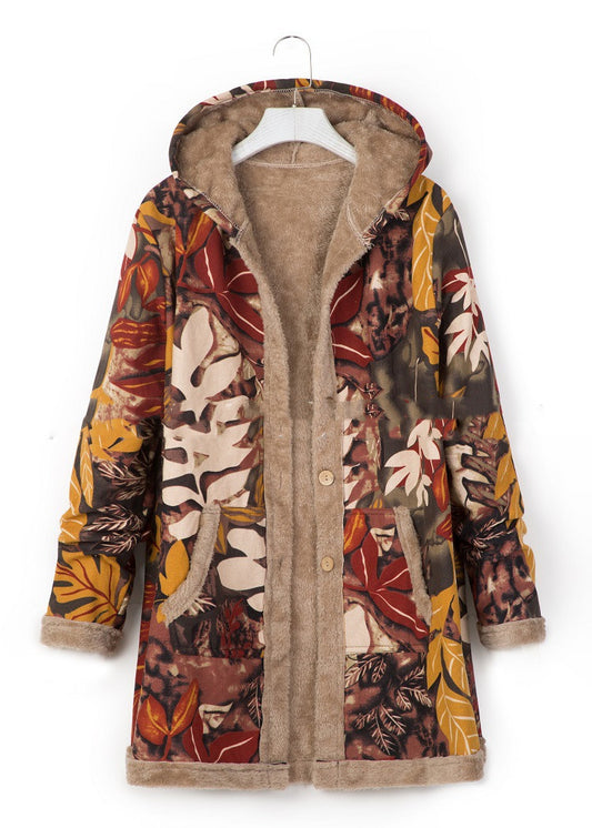 Printed Hooded Sweatshirt Warm Plush Jacket