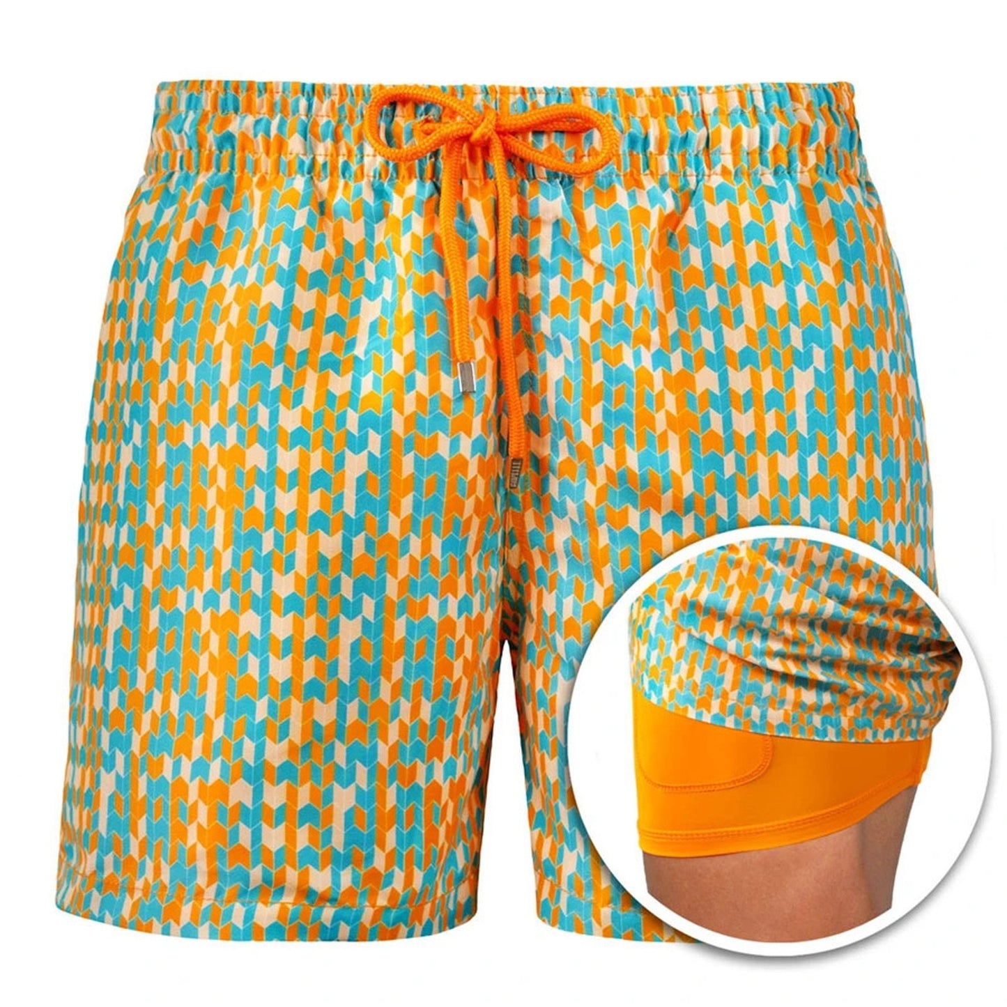 Mens Sports Print Double Layer Polyester Shorts