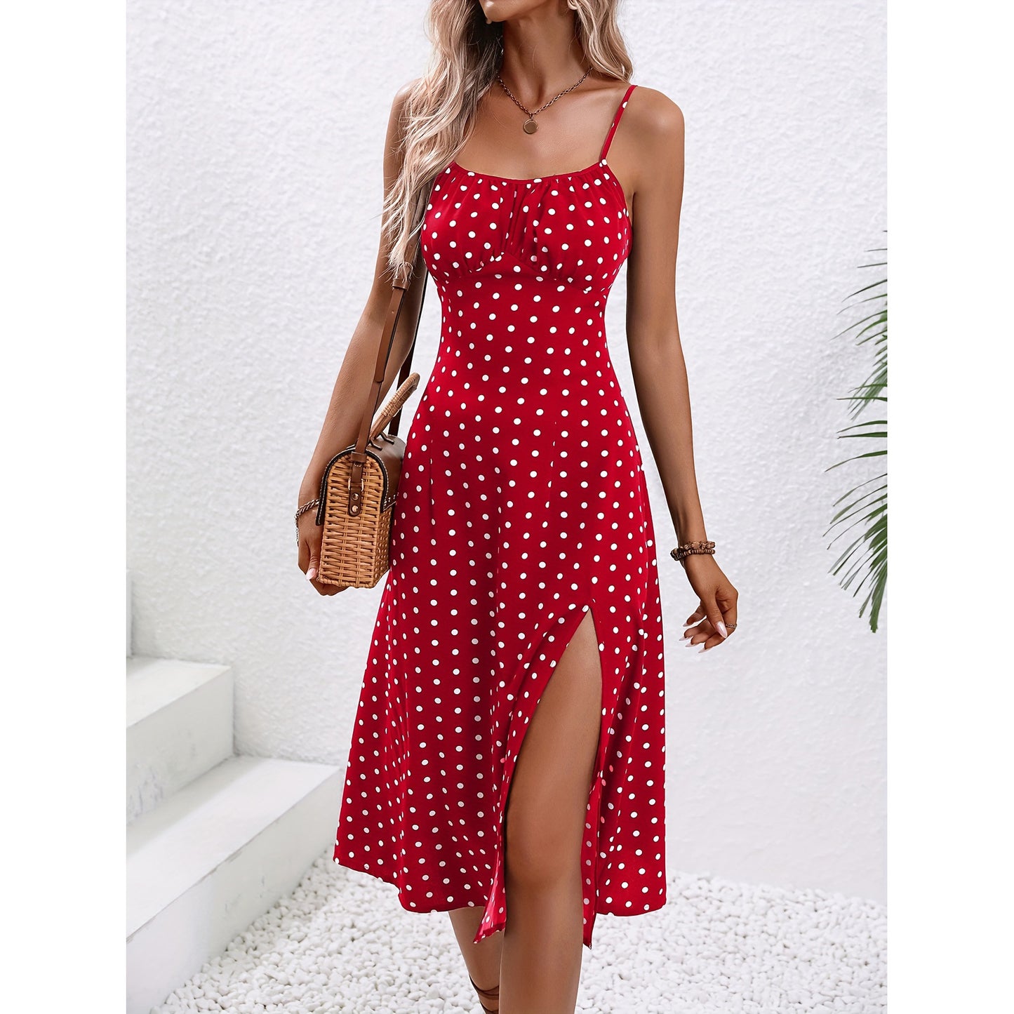 Polka Dot Print Suspender Summer Dress Summer