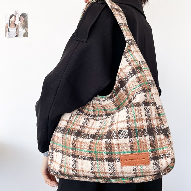 Sac rétro à carreaux de grande capacité pour femme