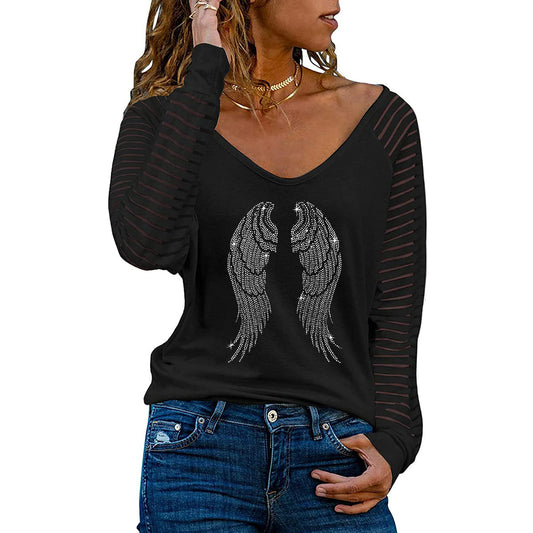 V-neck Stitching Transparent With Long Sleeves