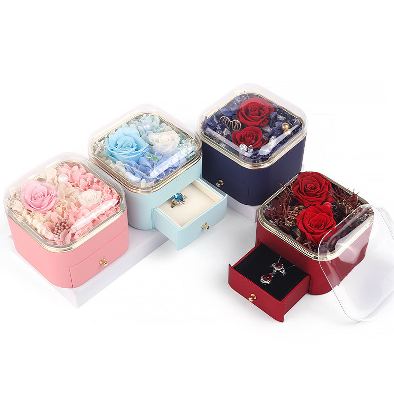 Rose Flower Drawer Jewelry Box Earrings Ring Necklace Storage Valentine's Day Gift Box Romantic Jewelry Packaging Box