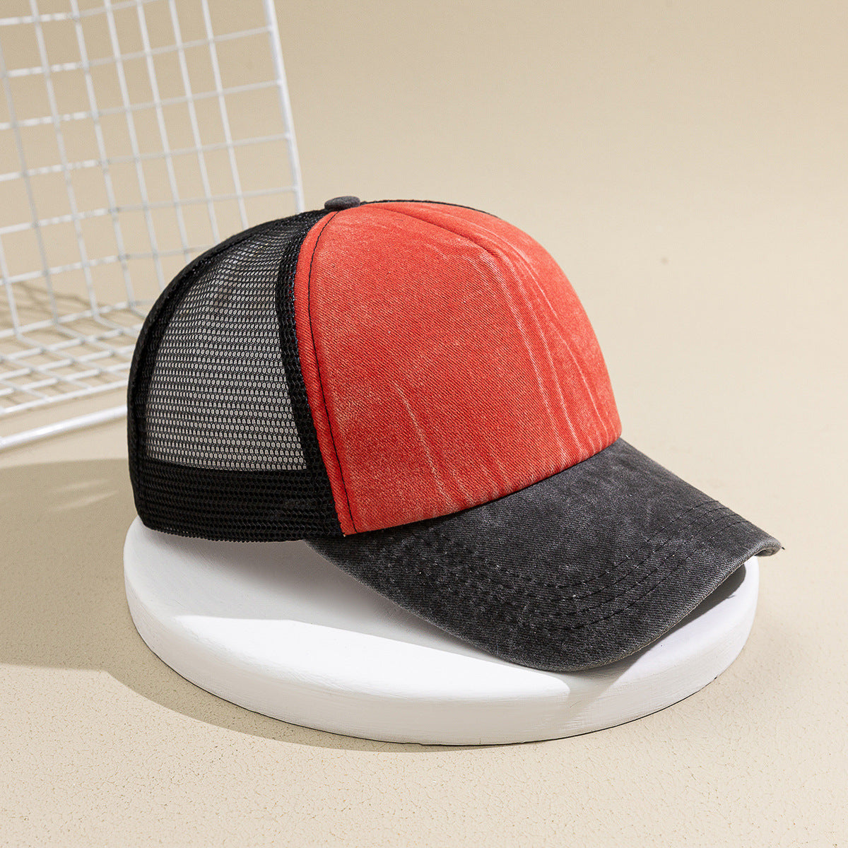 Contrast Color Mesh Breathable Distressed Outdoor Leisure Sun Shade Sun Protection Baseball Cap