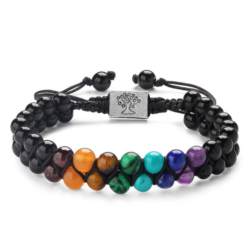 Stone Bead Yoga Meditation Bracelet Healing Crystal Double Layer Bracelet