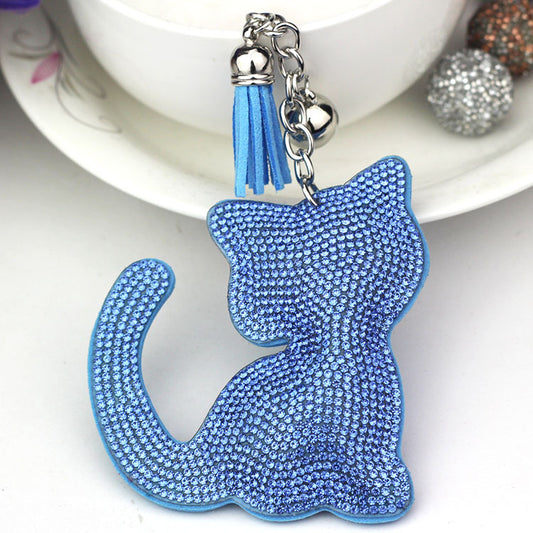 Pendentif de sac à main coréen en velours et diamant, porte-clés chat avec pompon, petit cadeau