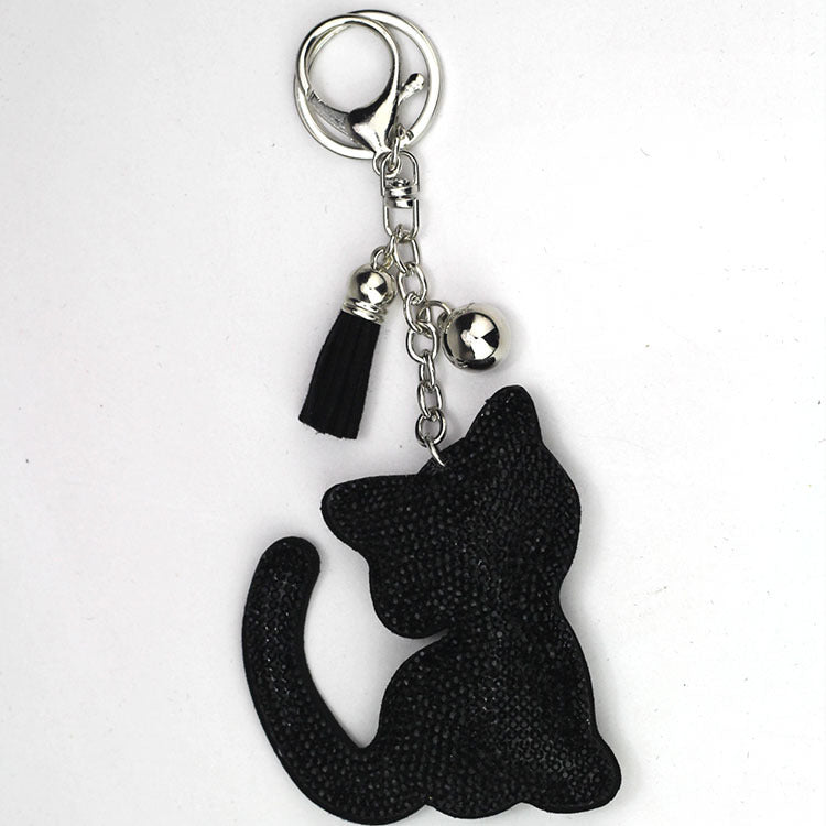 Handbag Pendant Korean Velvet Diamond Cat Keychain Tassel Small Gift