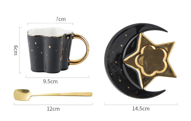 Tasse en céramique créative avec soucoupe étoile et lune