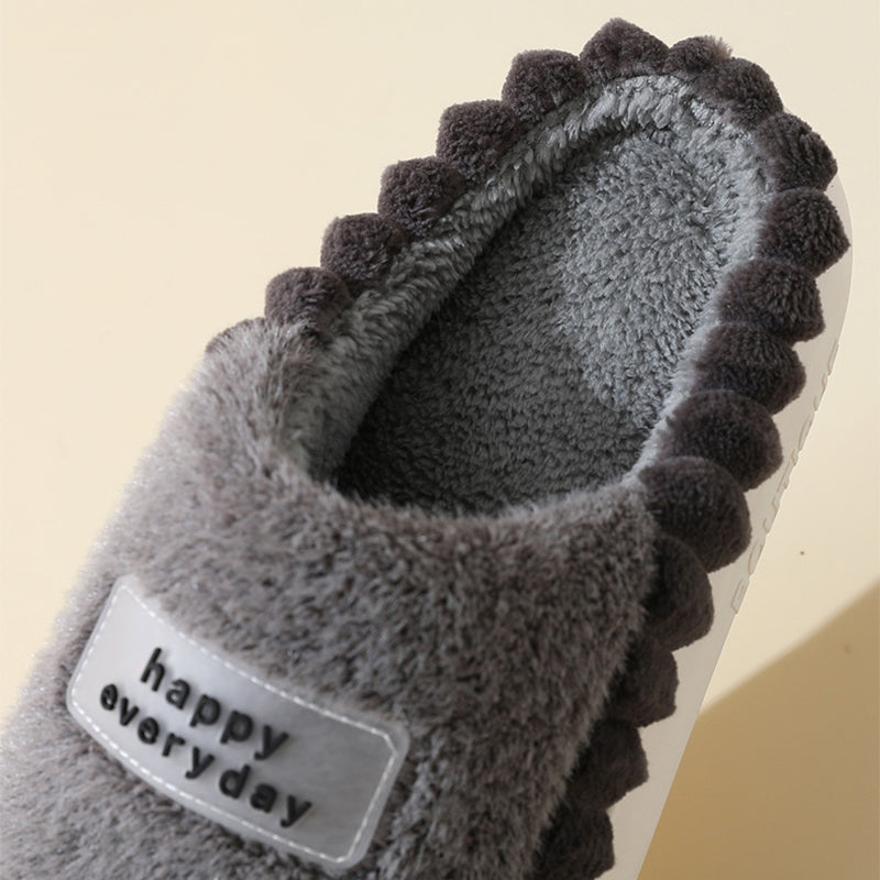 Thick-soled Color-Block Letters Fluffy Fleece  House Slippers