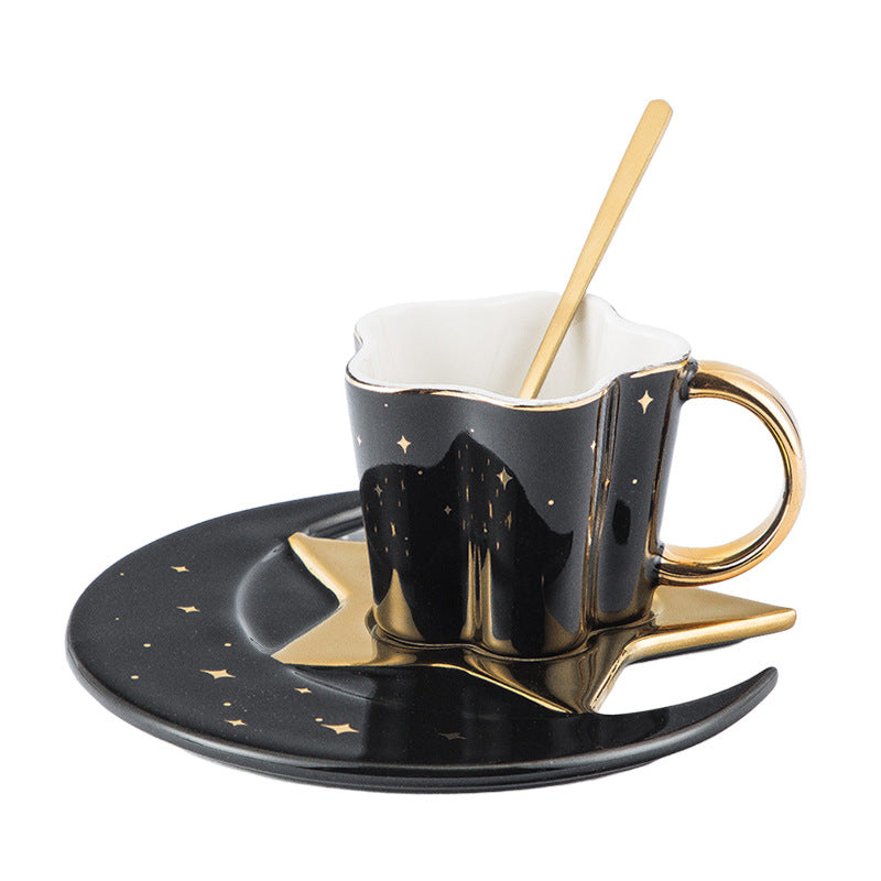 Tasse en céramique créative avec soucoupe étoile et lune