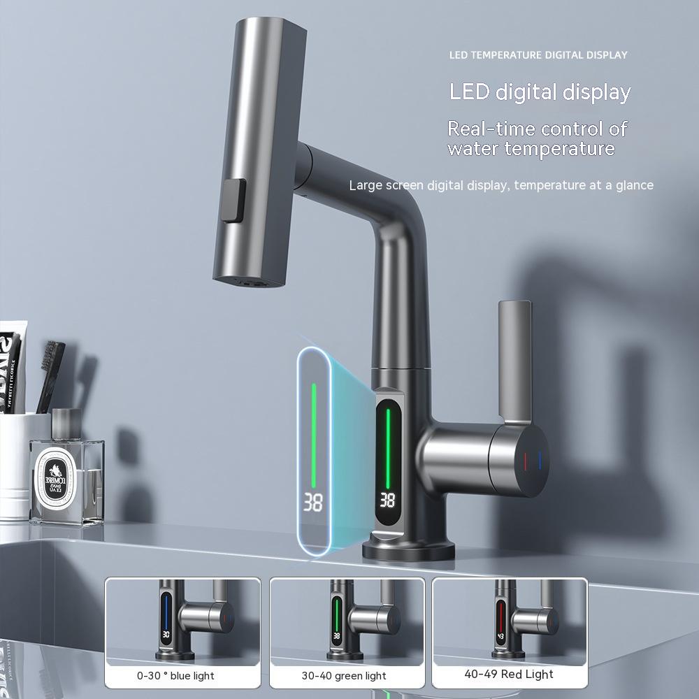 Intelligent Pull-out Basin Faucet With Temperature Display