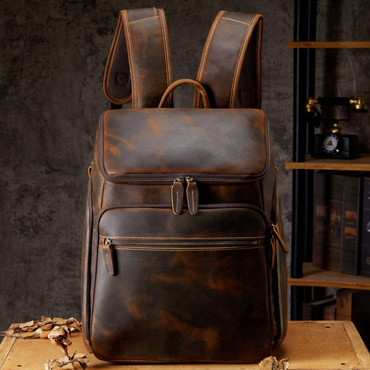 Cowhide Vintage Backpack Men's Leather Outdoor Travel Backpack