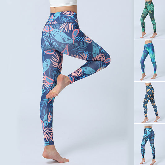 Pantalon de Yoga imprimé feuilles à la mode, Leggings de sport taille haute pour femmes, levage des hanches, Fitness