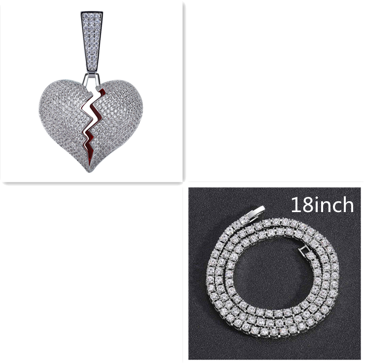 Broken Heart Broken Heart Men and Women Couple Pendant Full Zircon Hip Hop Necklace