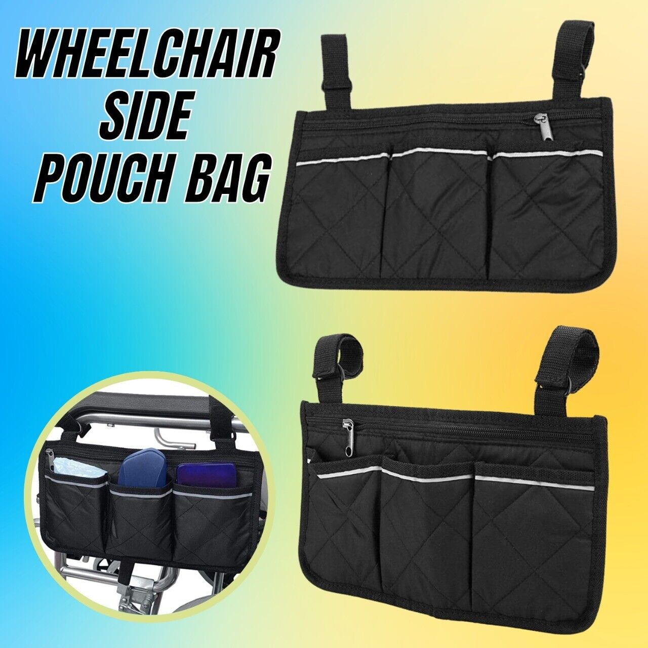 Wheelchair Armrest Accessories Side Bags With Bright Line