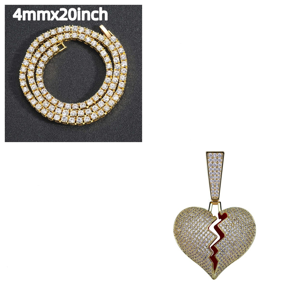 Broken Heart Broken Heart Men and Women Couple Pendant Full Zircon Hip Hop Necklace