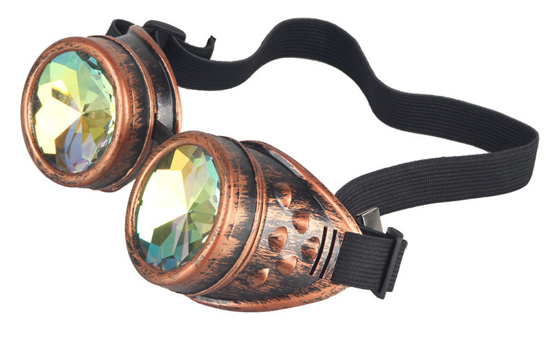 Kaleidoscope Glasses Steampunk Men Goggles Sunglasses Round Wind-proof Glasses Props