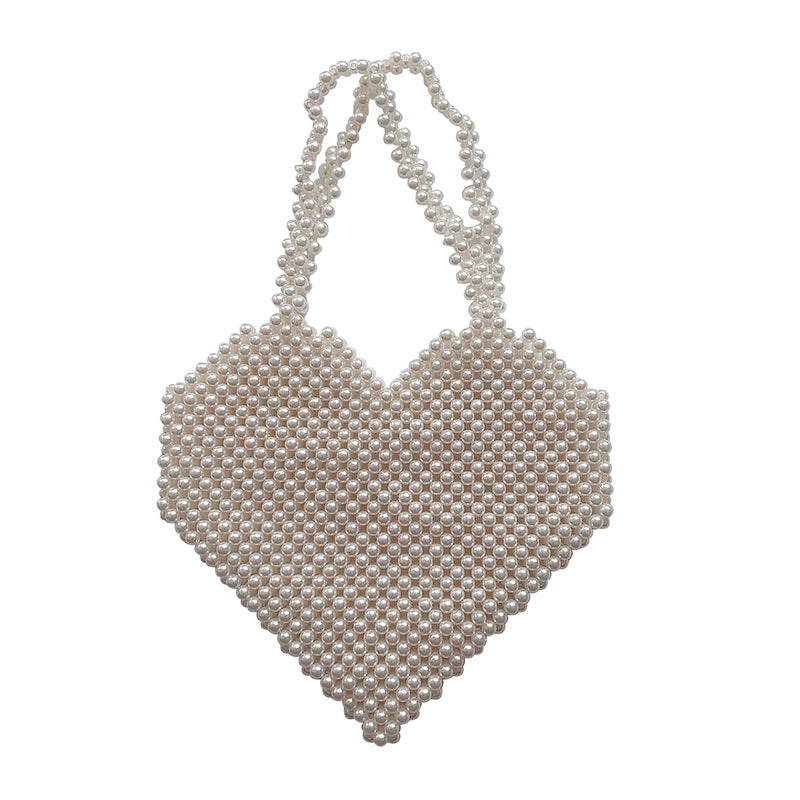 Pearl Peach Heart Beaded Bag Handheld Heart