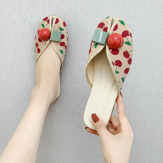 Strawberry Slippers Women's Flat Out Cherry Toe Cap Semi Slipper Fish Mouth Beach